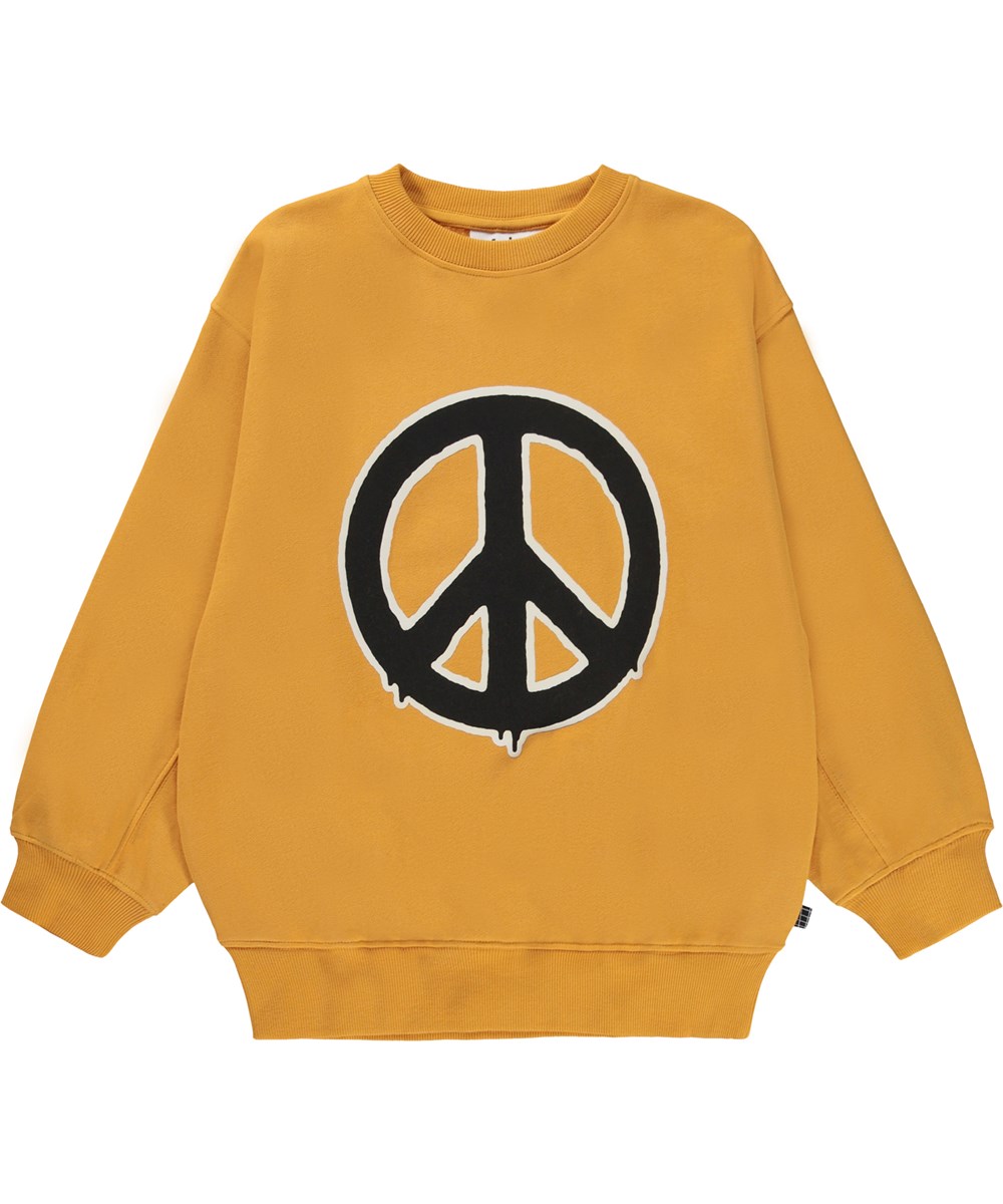 Magni - Sunflower - Gul ekologisk sweatshirt med peacetecken.