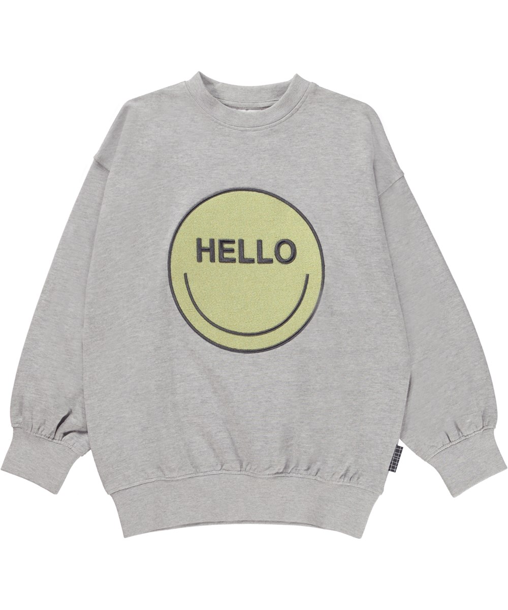 Mar - Grey Melange - Grå sweatshirt med hello smiley.