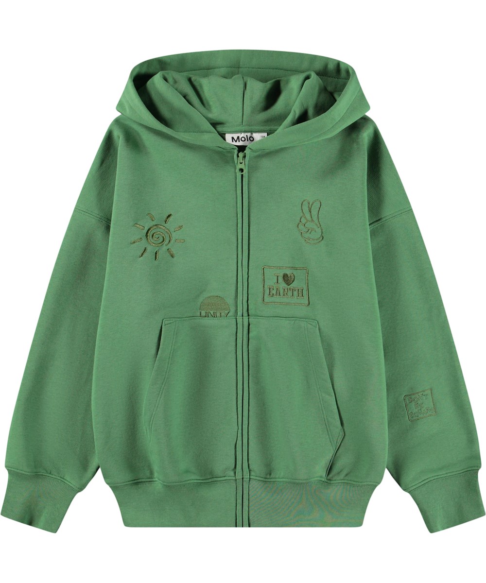 Marley - Groovy Green - Grön huvtröja för barn i ekologisk bomull med ett broderi