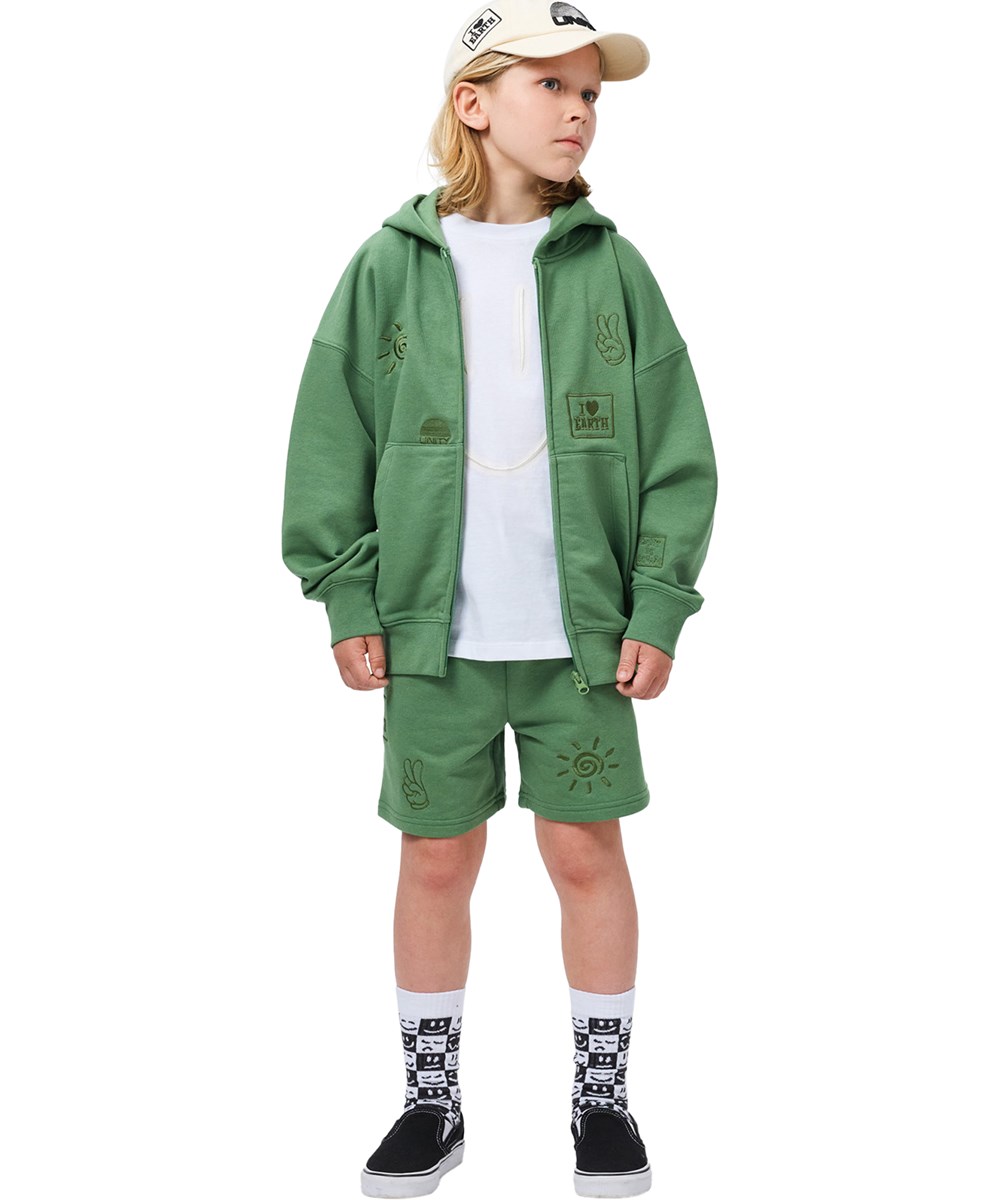 Marley - Groovy Green - Grön huvtröja för barn i ekologisk bomull med ett broderi