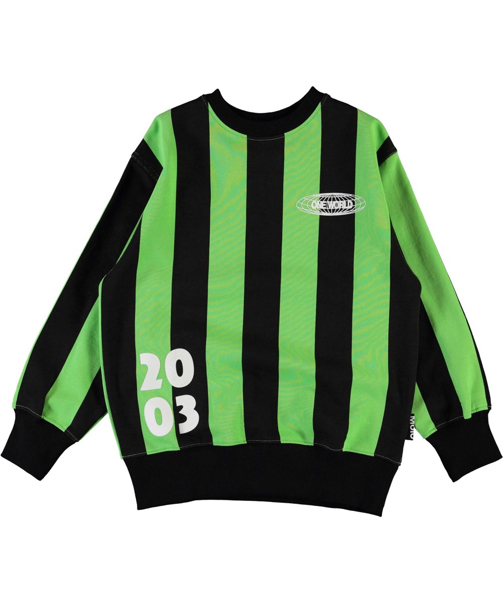 Mattis - Green Stripe - Svart och grön randig ekologisk tröja
