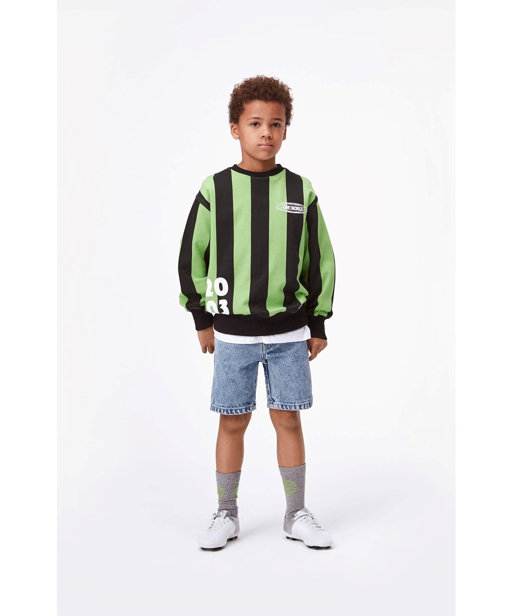 Mattis - Green Stripe - Svart och grön randig ekologisk tröja