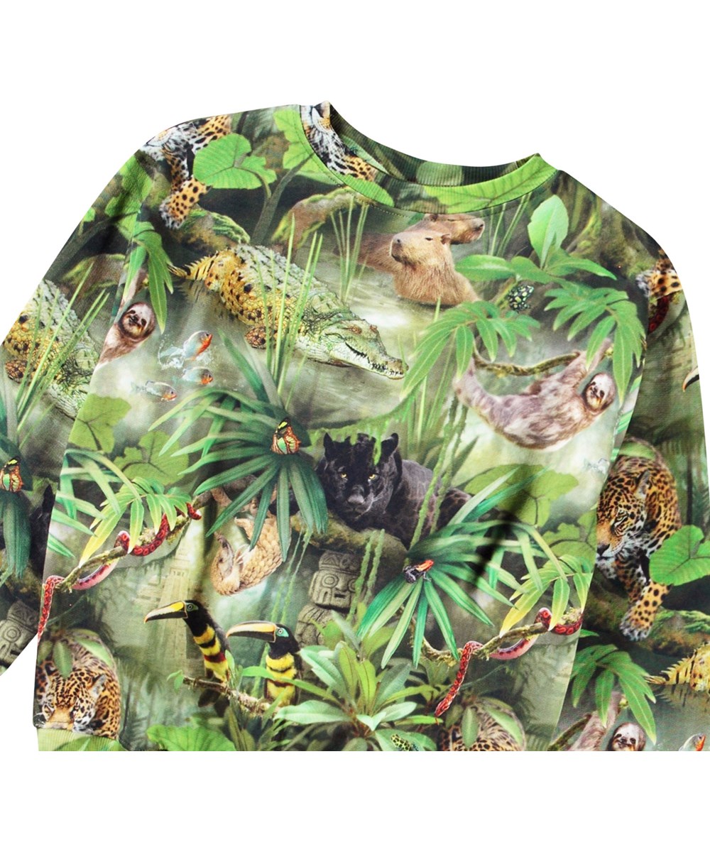 Mattis - Jungle Animals - Tröja med tryck för barn i mjuk ekologisk bomull med ribbade kanter vid halsen, ärmar och nederkant på tröjan.