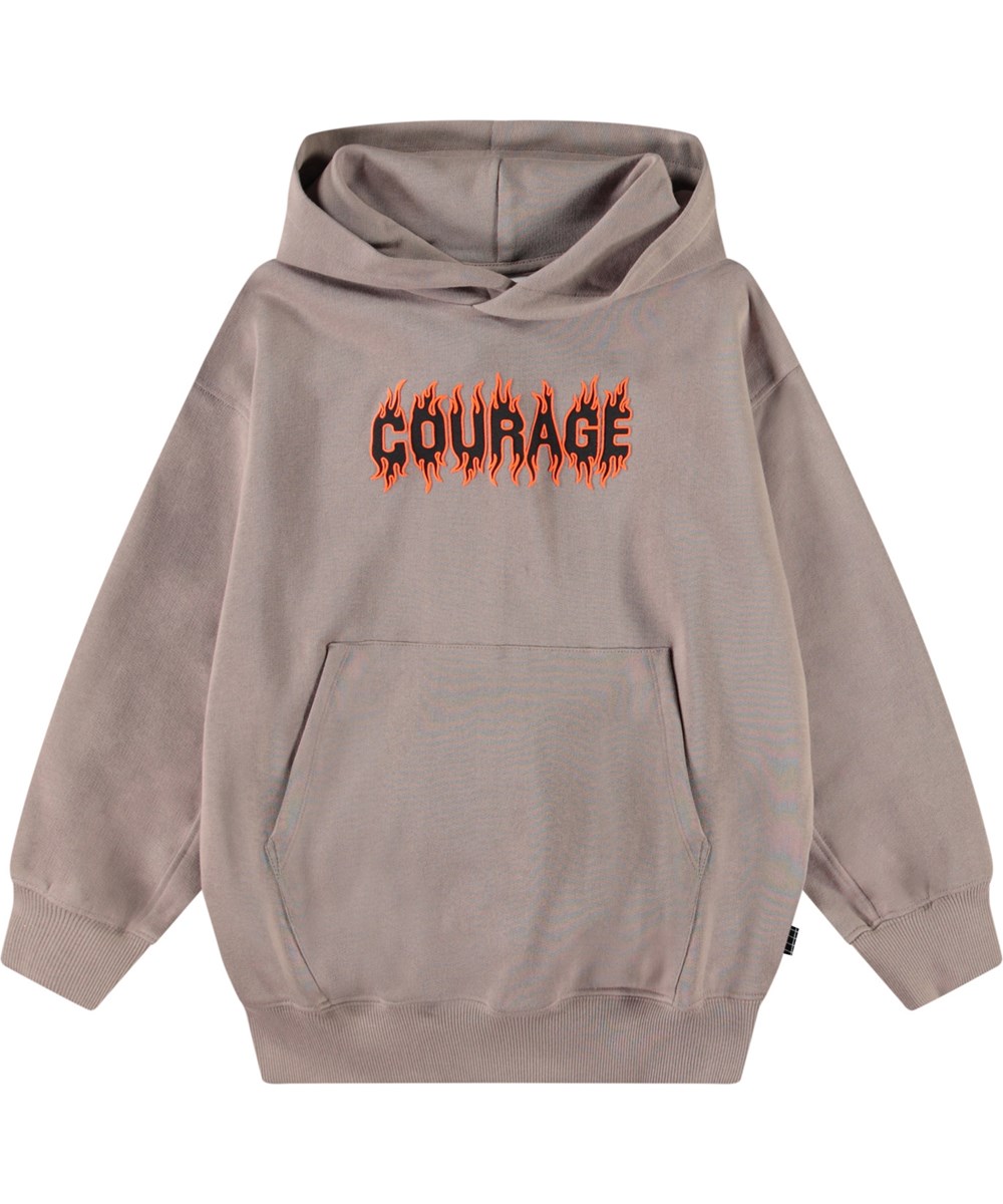 Maxx - Cinder Rock - Ljusbrun oversized hoodie för barn i mjuk ekologisk bomull med påsficka och ribbade kanter.