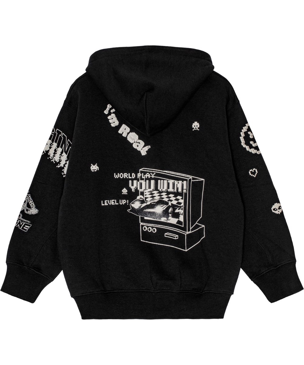 Mazz - Black - Svart och vit hoodie i ekologisk bomull med dragkedja.