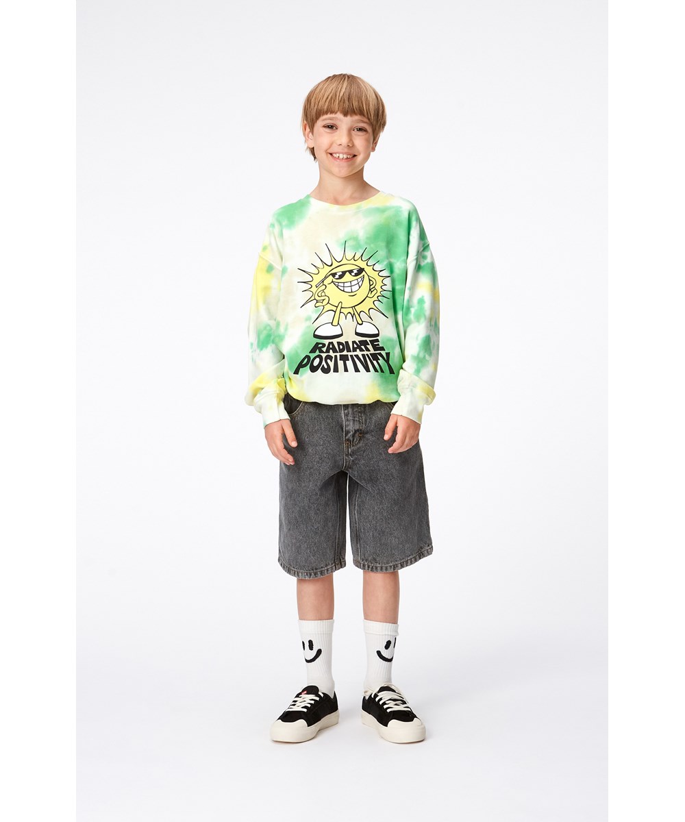 Memphis - Garden Dye - Ekologisk sweatshirt med gult och grönt tie-dye mönster. 