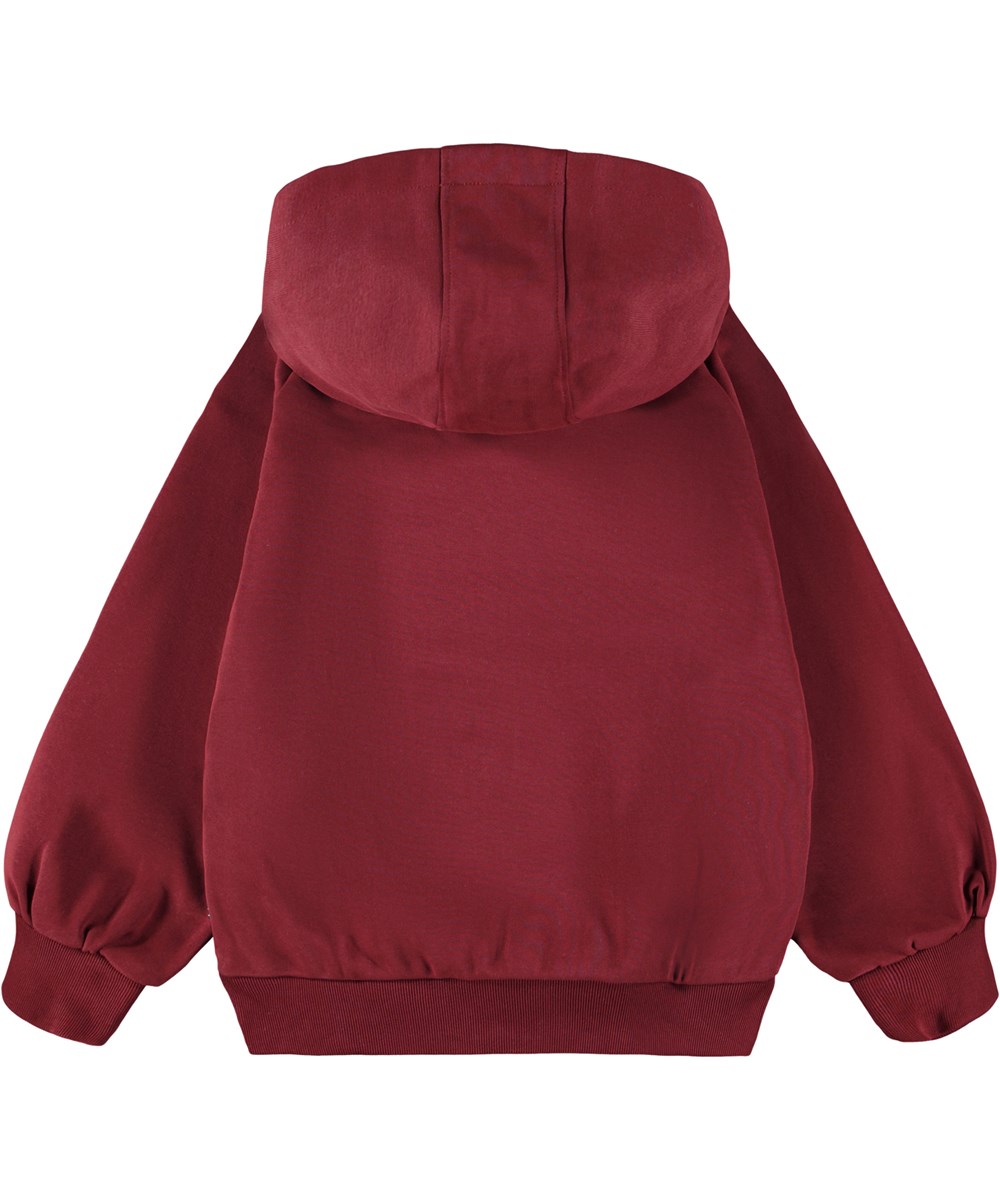 Mic - Dark Red - Mörkröd hoodie för barn i ekologisk bomull med flamm- mönster.