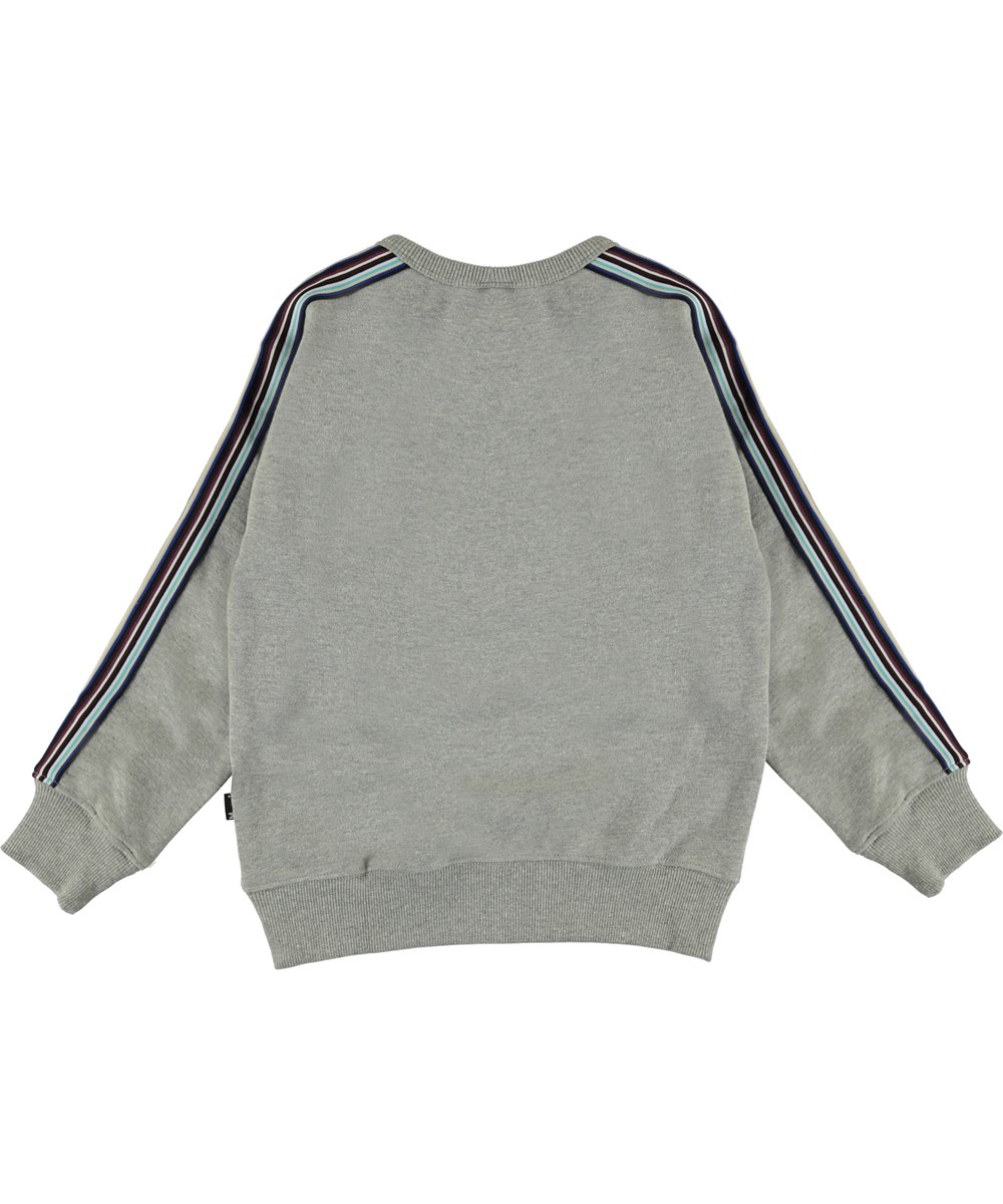 Mik - Grey Melange - Grå sweatshirt med färgade ränder.