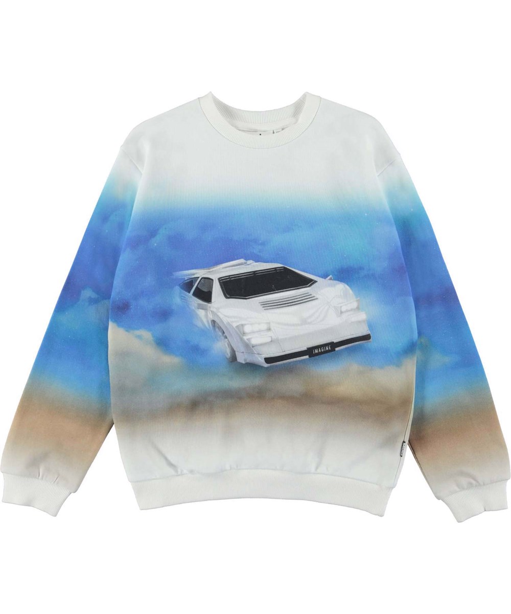 Miksi - White Car - Sweatshirt med vit racerbil.
