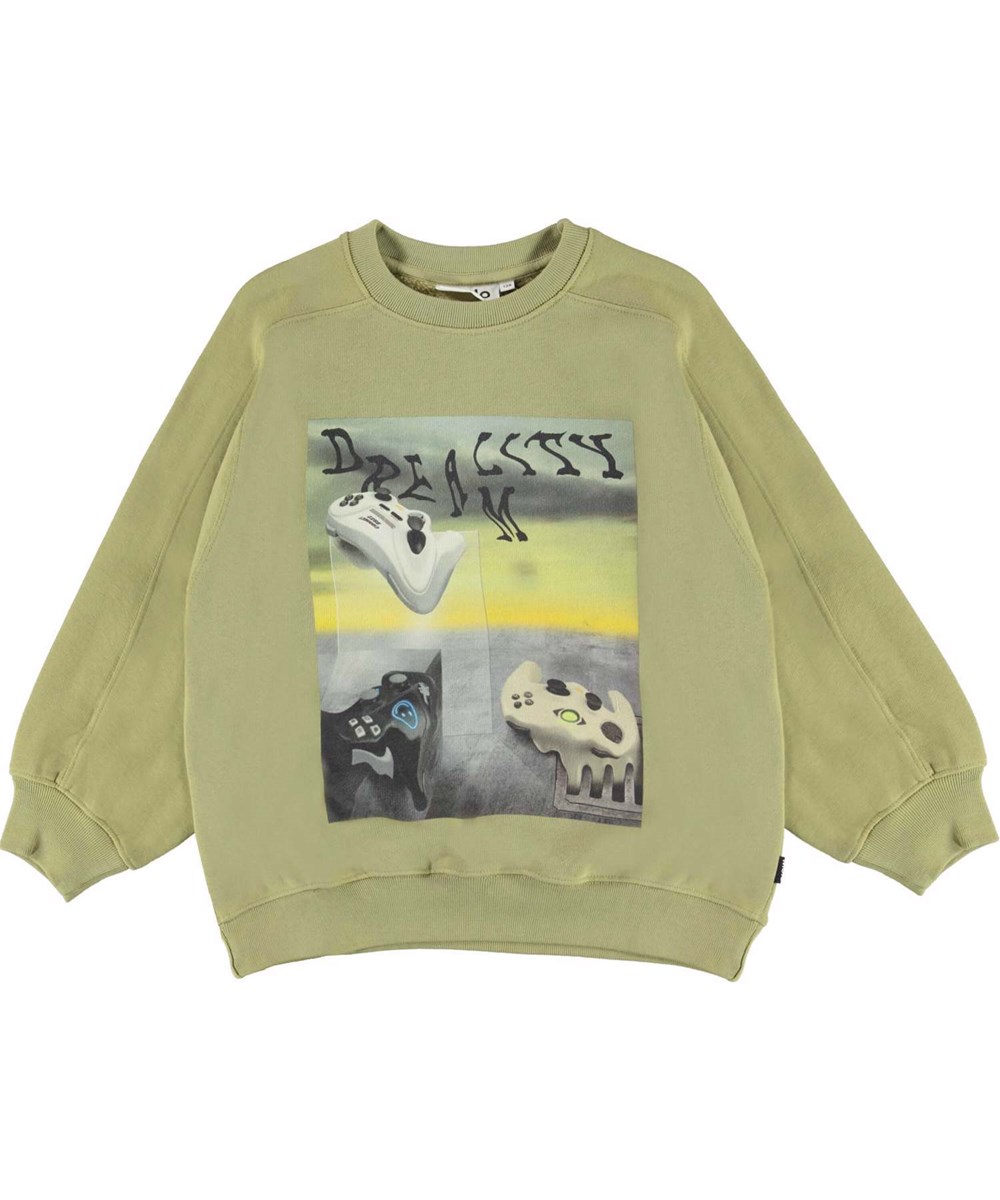 Mir - Melting Consoles - Blekt grön sweatshirt med smältande konsoller.