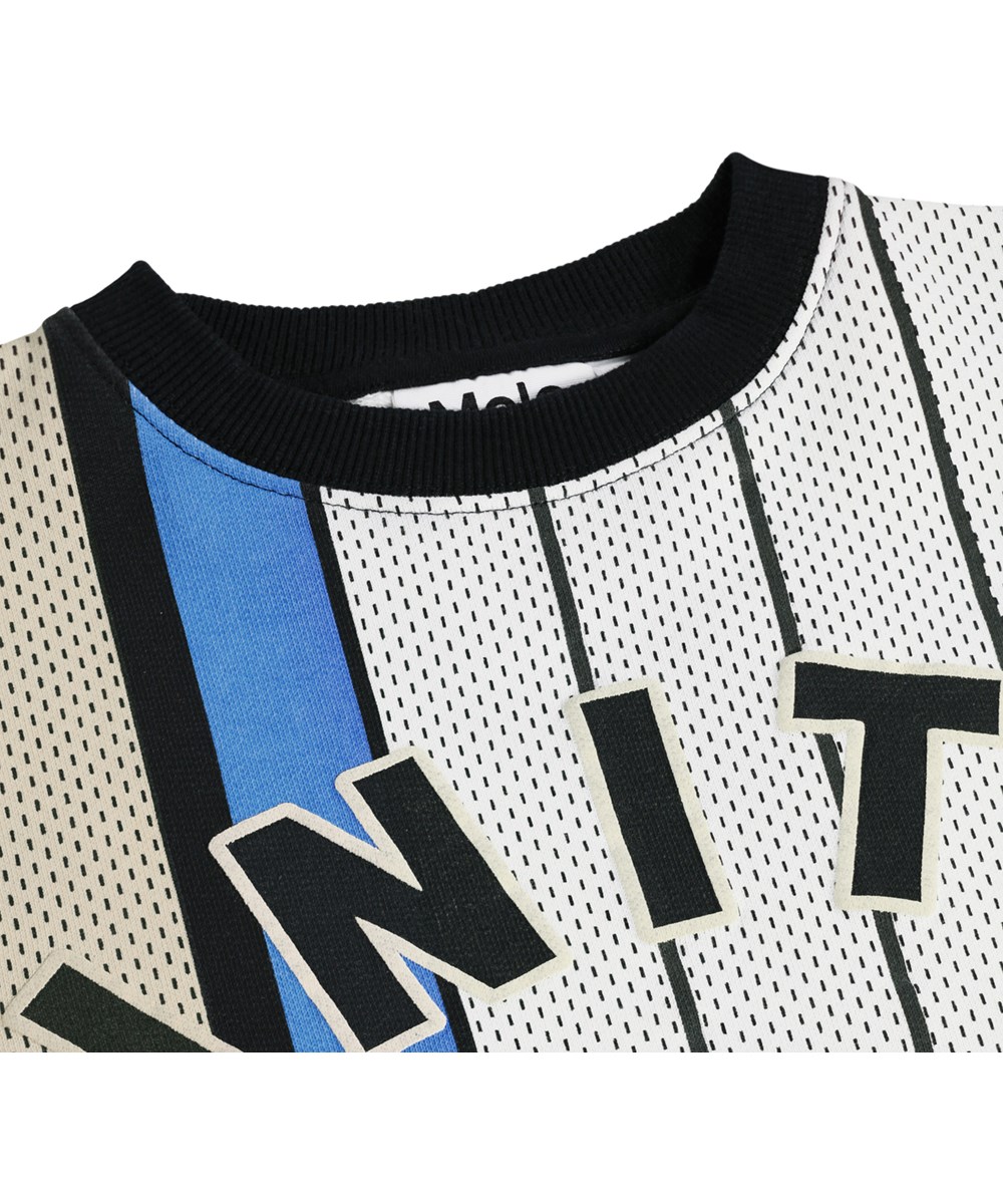 Monti - Basket Mash-Up - Vit och beige sweatshirt för barn i ekologisk bomull med mönster