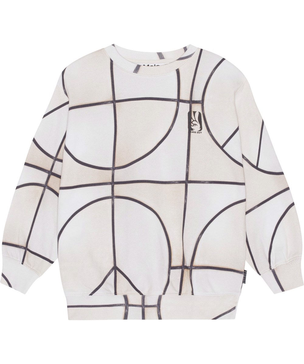 Monti - Basket Neutral - Ekologisk sweatshirt med beige och svart basket mönster.