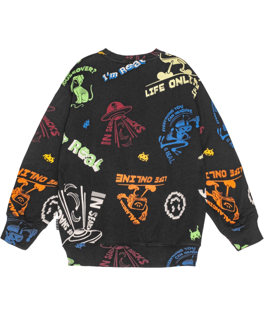 Monti - Cartooniverse - Svart sweatshirt med lös passform och tryck med serietidningsmotiv.