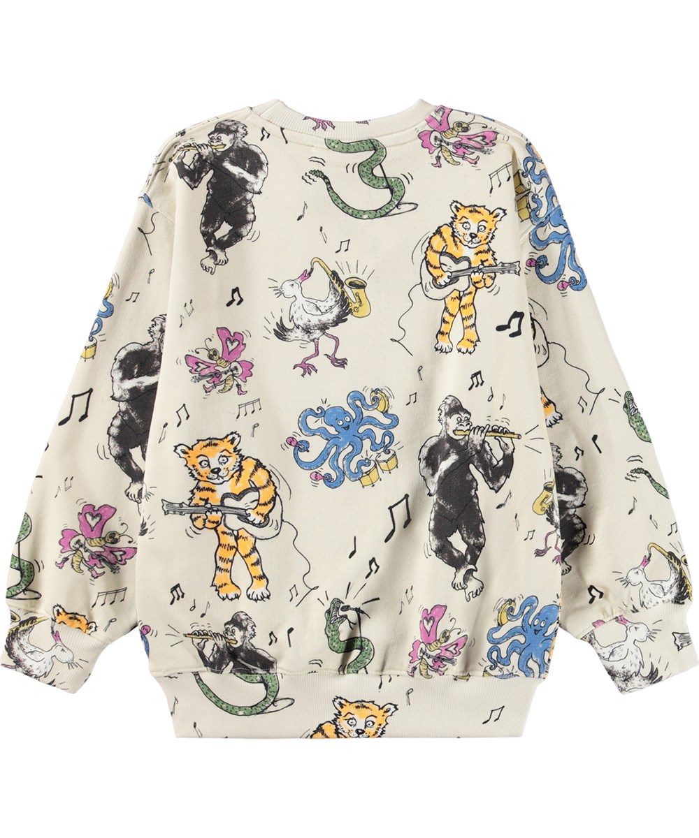 Monti - Play Together - Beige sweatshirt för barn i ekologisk bomull med ett djurmotiv