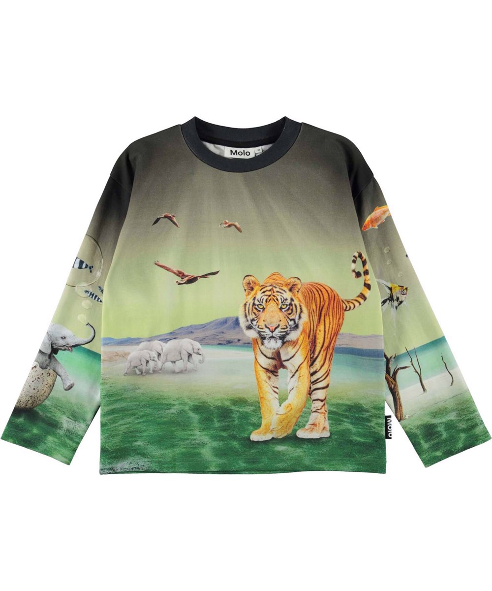 Mountoo - Imaginary World - Tröja med sjöhäst, tiger och elefant mönster.