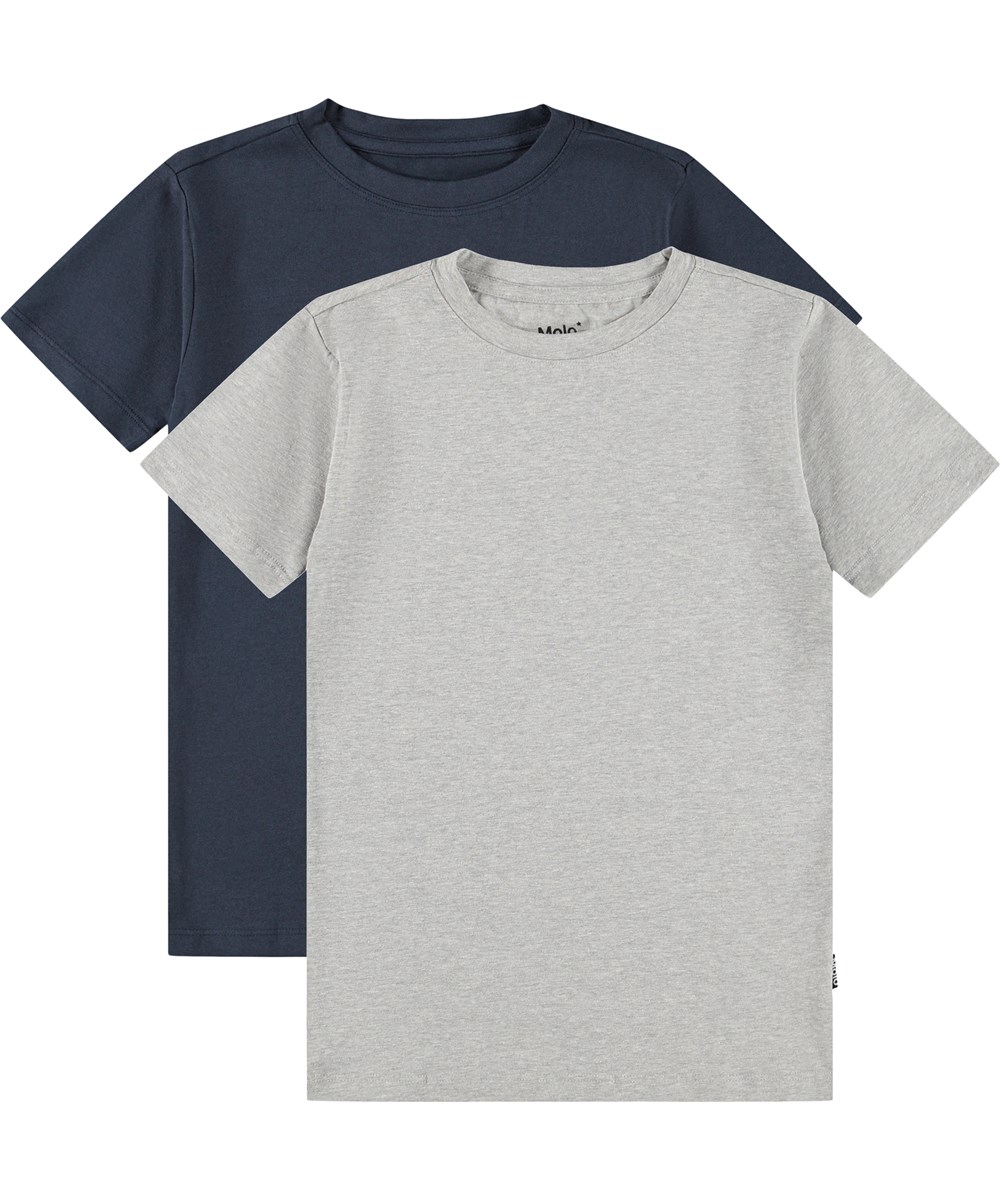 Jamie 2-pack - Navy Grey - Ekologiska bomulls t-shirts i marinblå och grå.