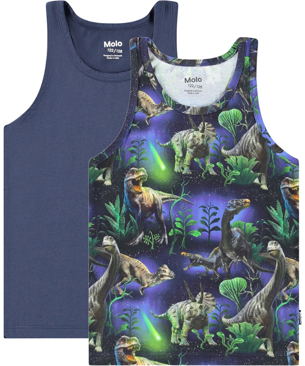 Jayden 2-pack - Dino Galaxy - 2-pack tank tops för barn med breda axelband och rund halsringning i mjuk ekologisk bomull.