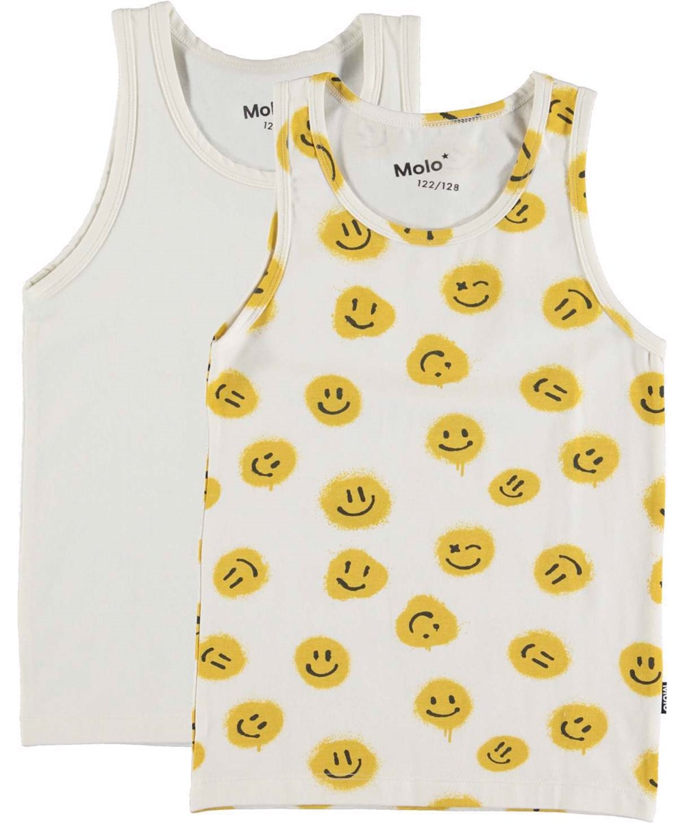 Jayden 2-pack - Ivory Smiles - 2-pack linneen i vit och gula smileys.