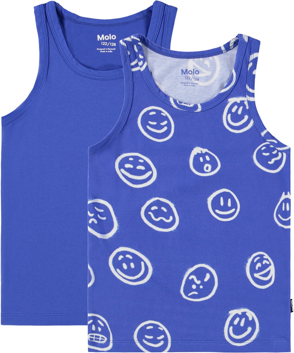 Jayden 2-pack - Moon Moods Blue - 2-pack linne för barn med breda axelband och rund halsringning i mjuk ekologisk bomull.