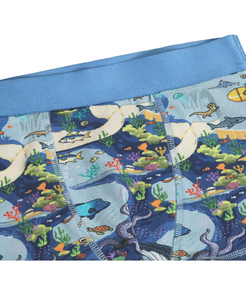 Justin 2-pack - Pixel Sea - 2-pack blå boxershorts för barn i ekologisk bomull