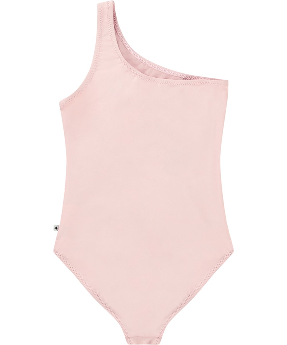 Nai - Glowing - Pink one-shoulder swimsuit for active children in recycled polyester with UV protection 50+.