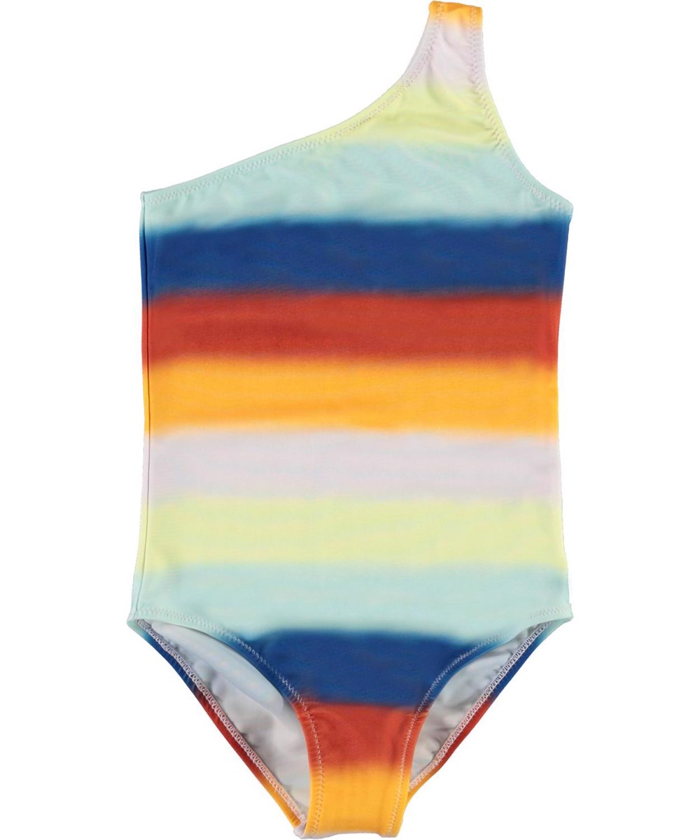 Nai - Glowy Rainbow - UV diagonal swimsuit with rainbow stripes 