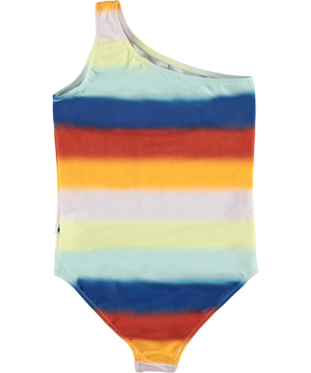 Nai - Glowy Rainbow - UV diagonal swimsuit with rainbow stripes 