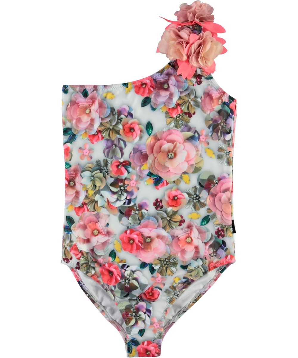 Nai - Sequins Flowers - UV asymmetric swimsuit with flowers 