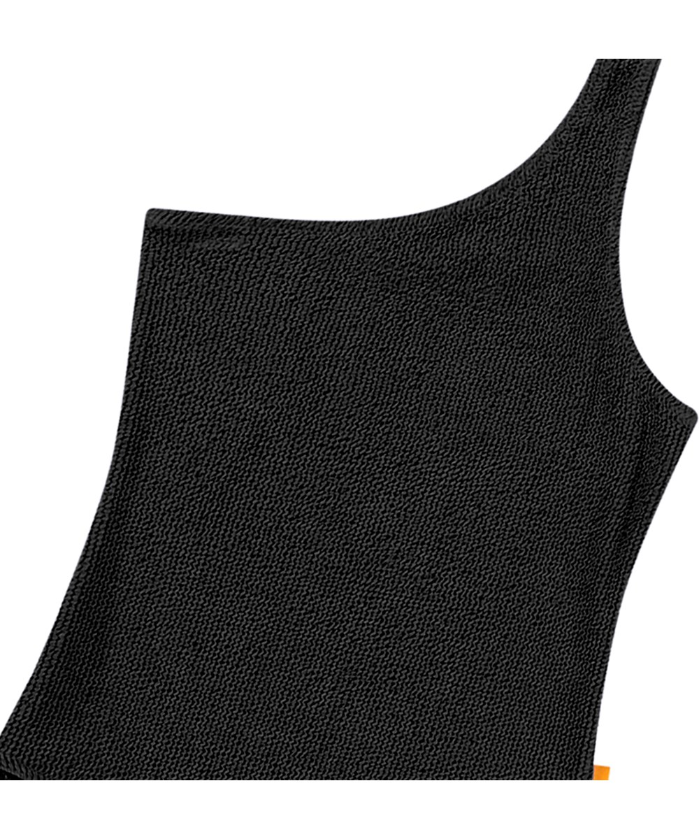 Nai Solid - Black - Black one-shoulder swimsuit for children with texture and UV protection 50+.