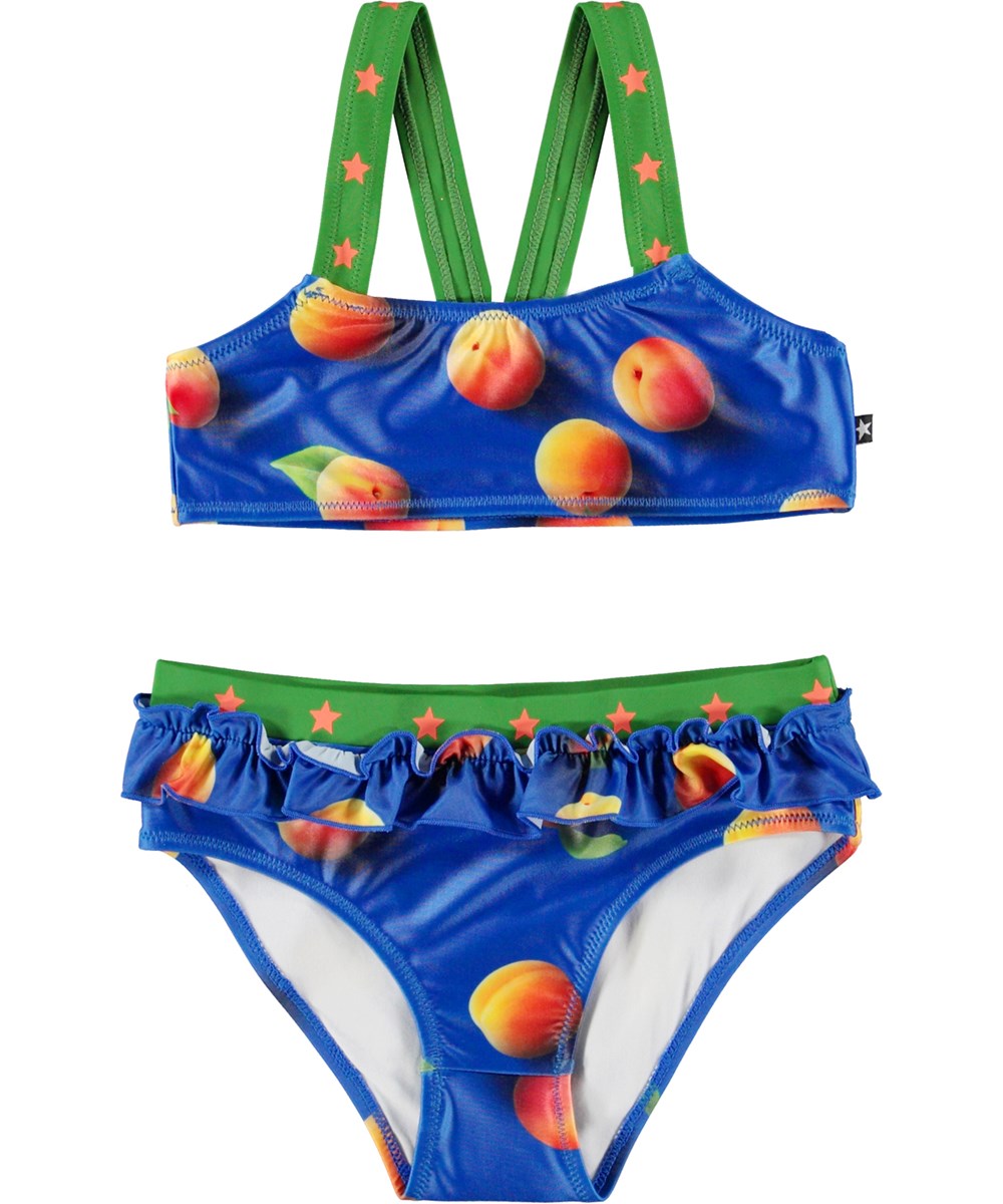 Naila - Apricot - Blue bikini with print of orange apricots