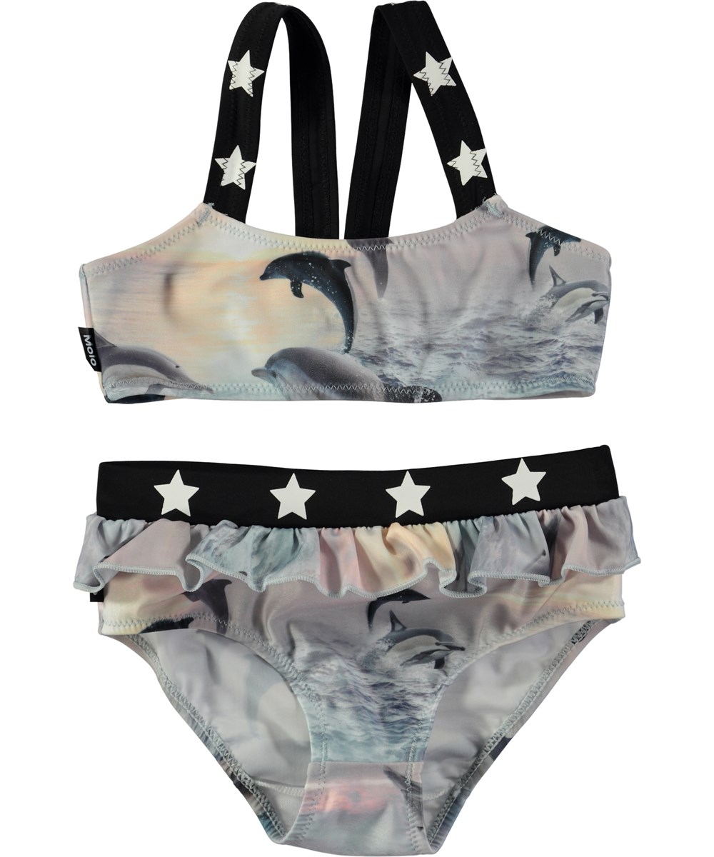 Naila - Dolphins Sunset - Bikini with ruffles and digital dolphin print