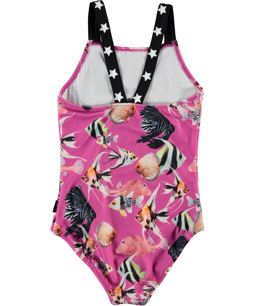 Nakia - Beauty Of The Sea - UV fuchsia swimsuit with fish 