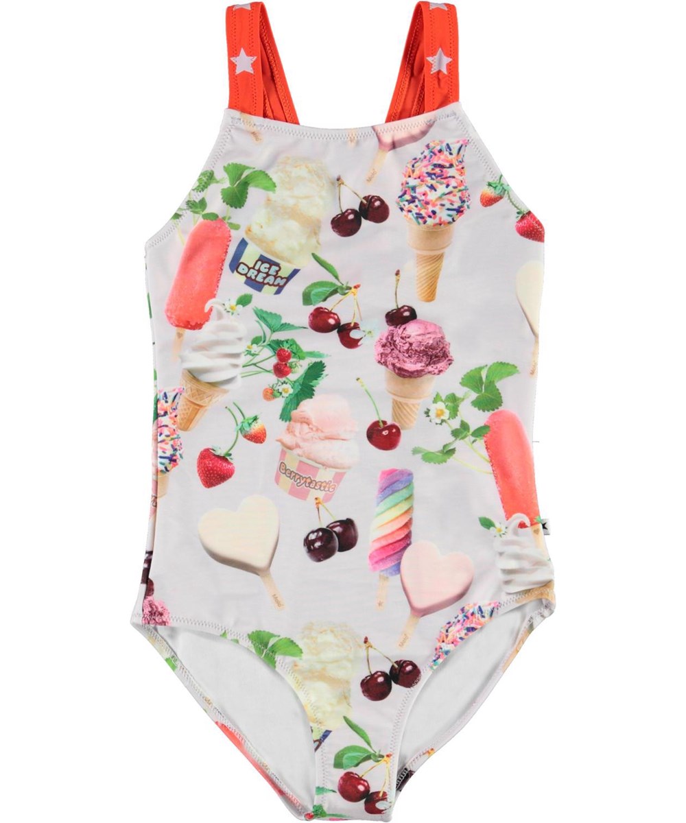 Nakia - Summer Snacks - UV swimsuit with summer snacks and stars