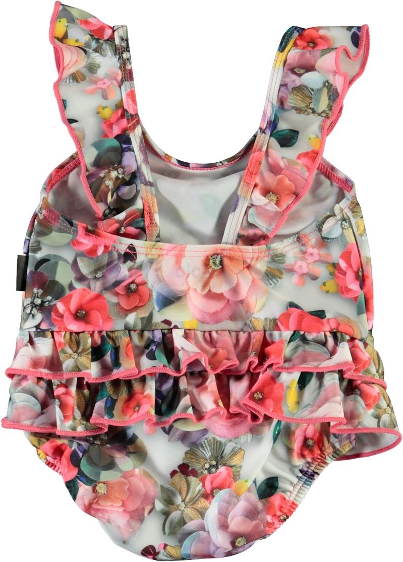 Nalani - Sequins Flowers - UV baby ruffle swimsuit with flowers 