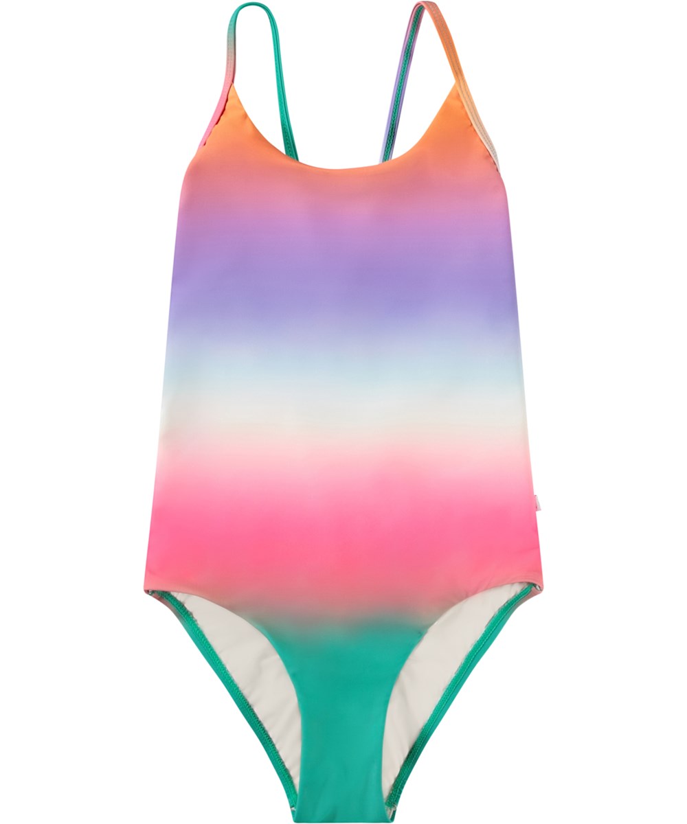 Nanna - Magic Fade - Rainbow-coloured swimsuit for active children in recycled polyester and UV protection 50+.