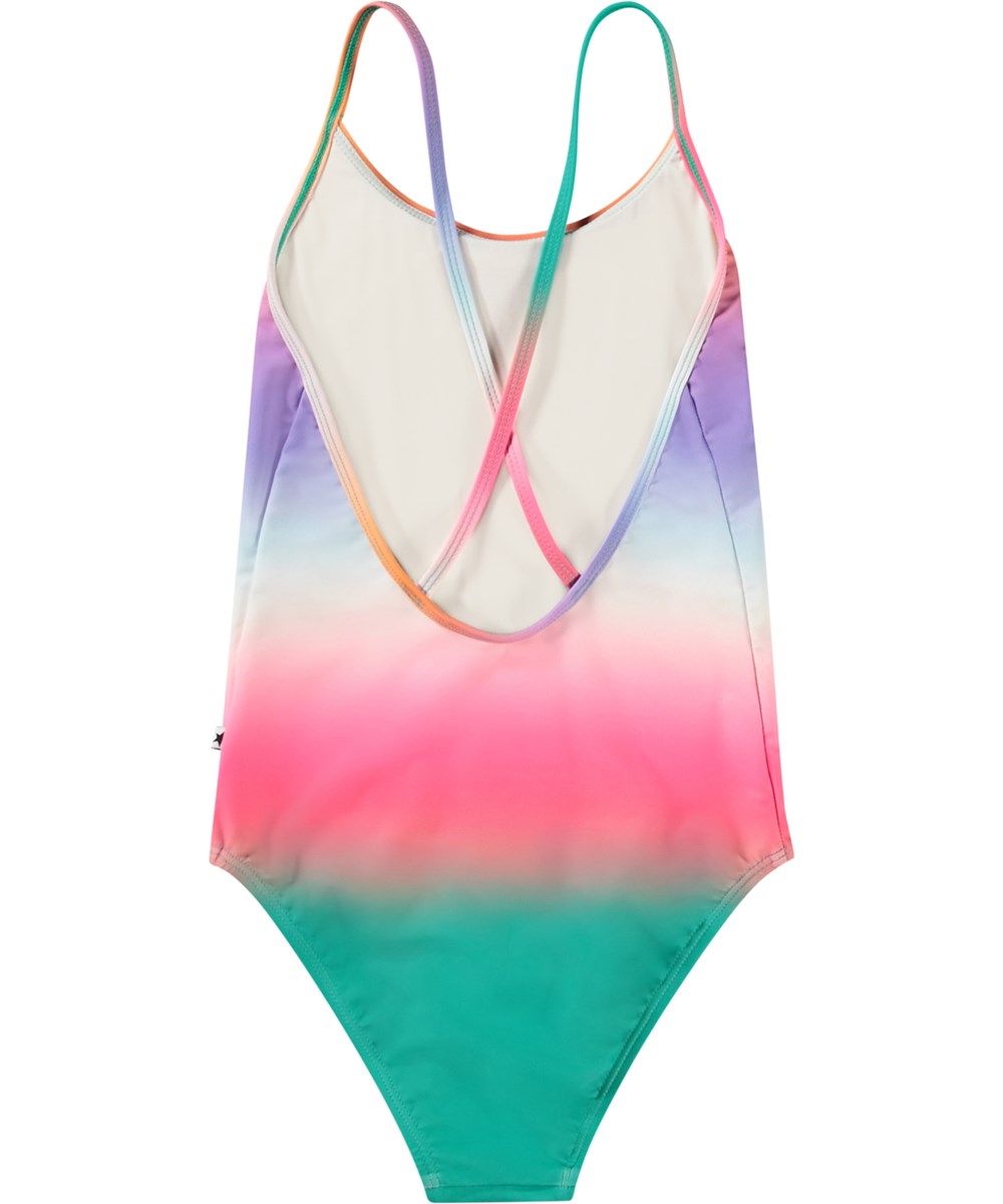 Nanna - Magic Fade - Rainbow-coloured swimsuit for active children in recycled polyester and UV protection 50+.