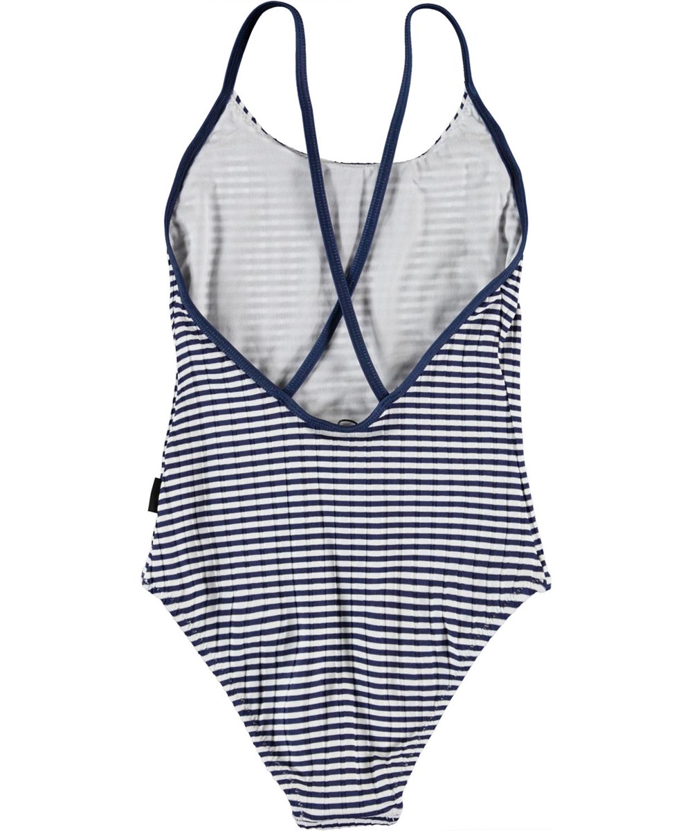 Nanna - Navy Stripe - UV swimsuit with blue and white stripes 