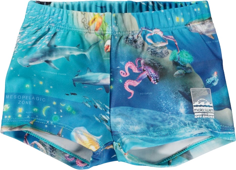 Nansen - Ocean Zones - Blue baby swim shorts in all over ocean print 
