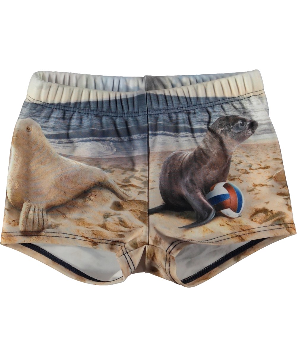 Nansen - Play With Me - Baby swim trunks with seal print. 