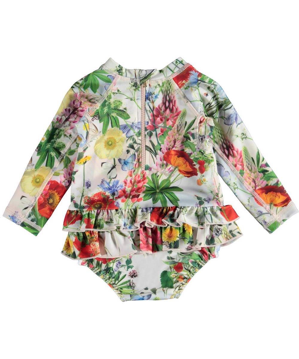 Narice - Meadow - Long sleeve baby swimsuit with ruffle and wildflowers