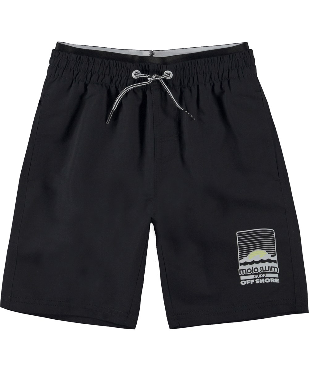 Neal - Black - Black swim shorts in a long, loose fit 