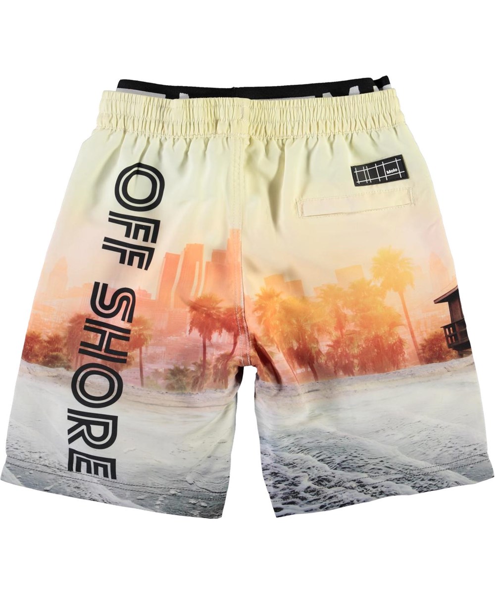 Neal - Off Shore - Long UV swim trunks with beach print 