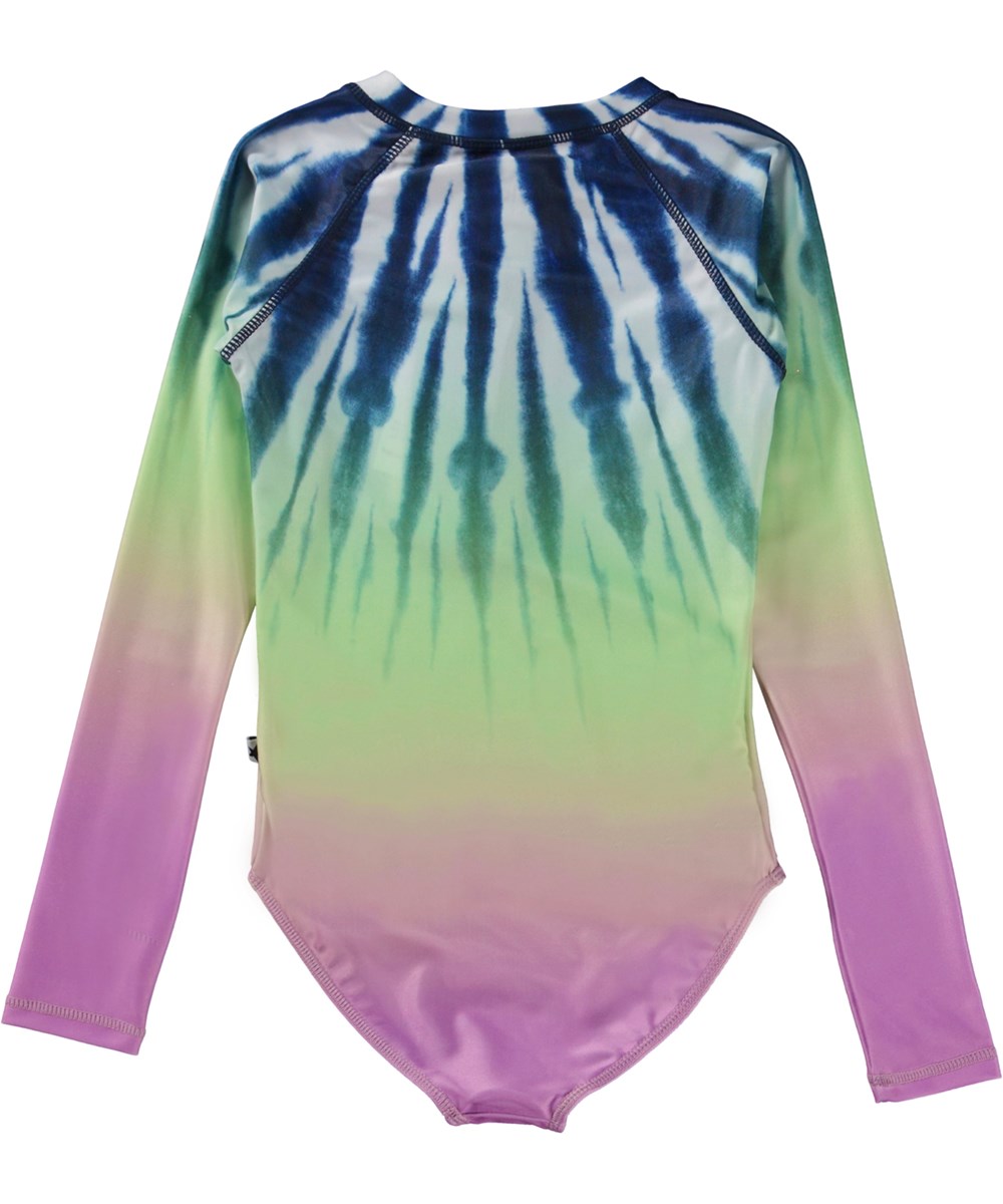 Necky - Faded Tie Dye - UV swimsuit in blue with light purple and tie-dye print 