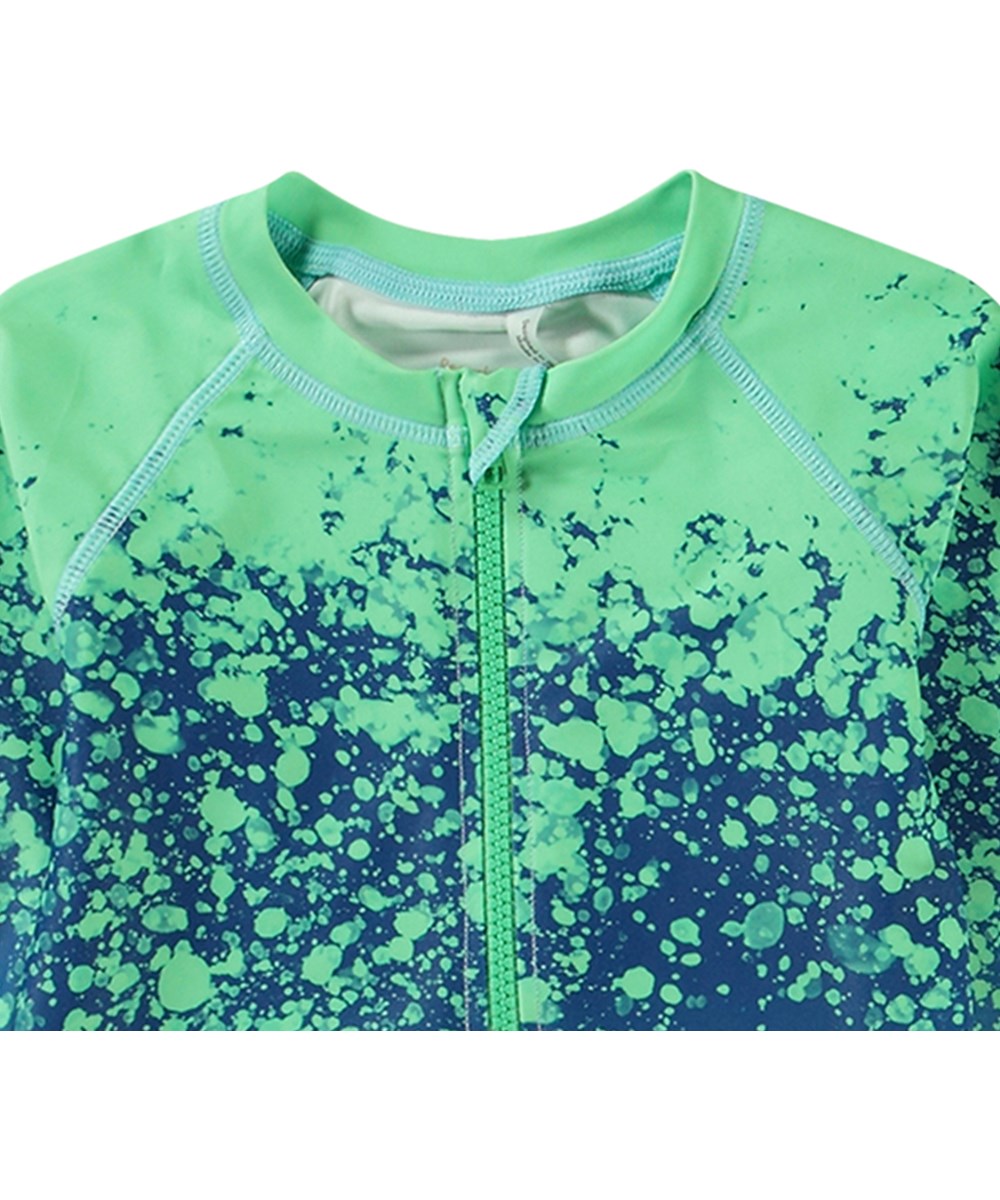 Necky - Splash - Long-sleeved blue and green swimsuit for active children in recycled polyester with UV protection 50+.