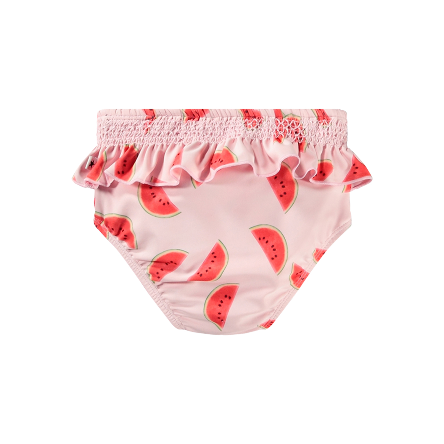 Neena - Melon Pink - Pink baby swim trunk with a print in