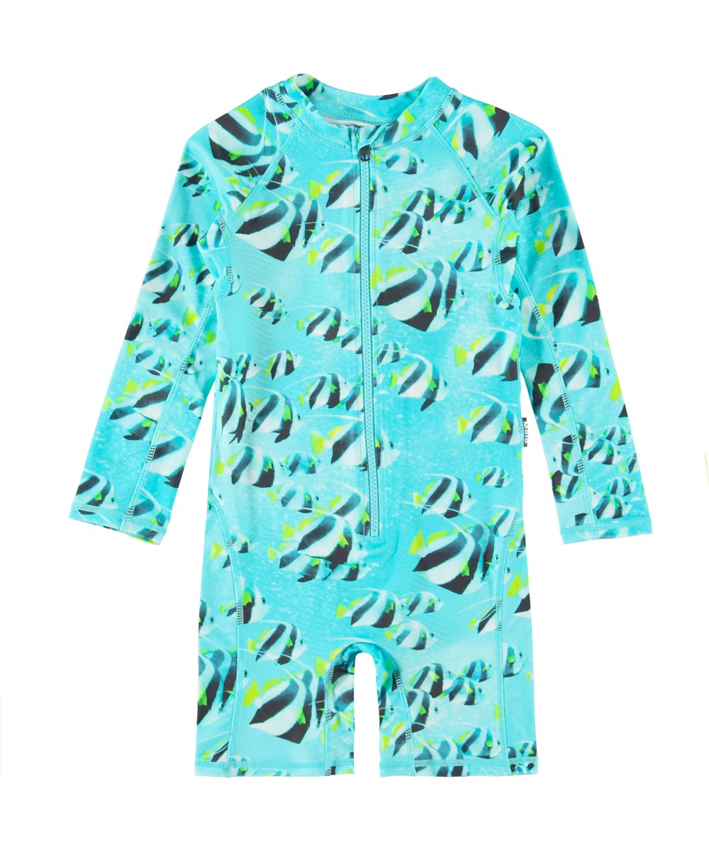 Neka LS - Fishing Shoal - Turquoise swimsuit with fish print