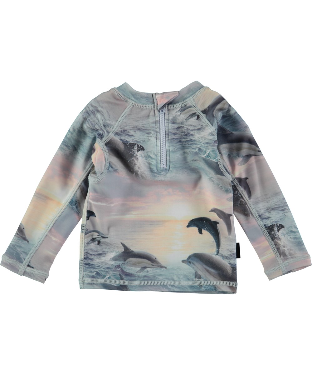 Nemo - Dolphins Sunset - Cool long sleeve baby rash guard with digital dolphin print