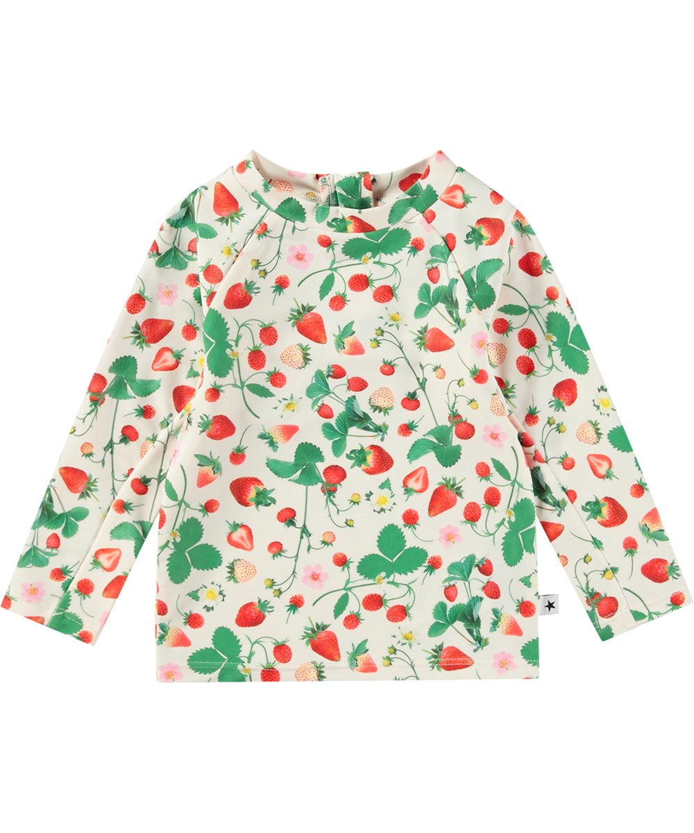 Nemo - Strawberry Field - White baby bathing suit in recycled polyester with UV protection 50+.