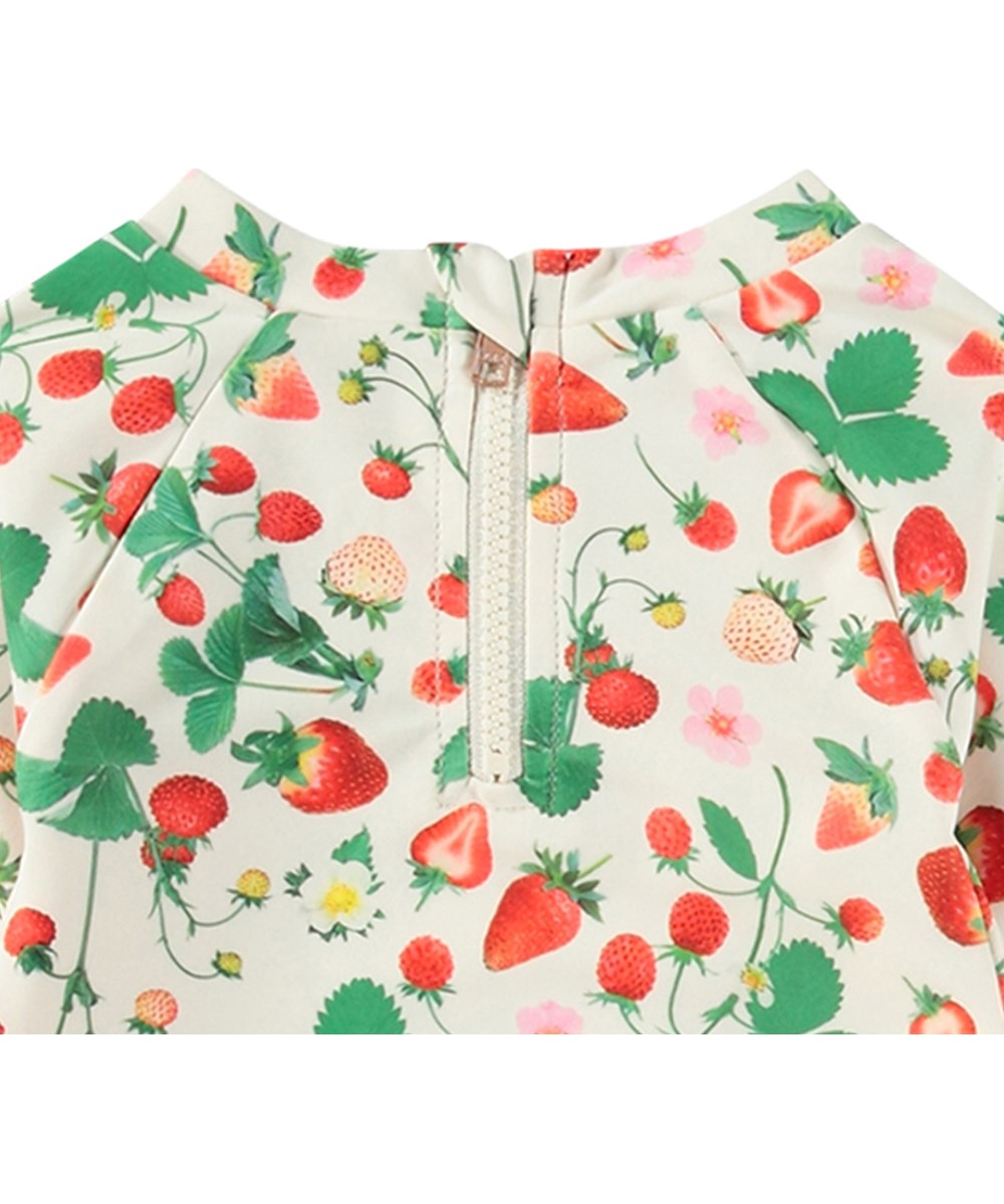 Nemo - Strawberry Field - White baby bathing suit in recycled polyester with UV protection 50+.