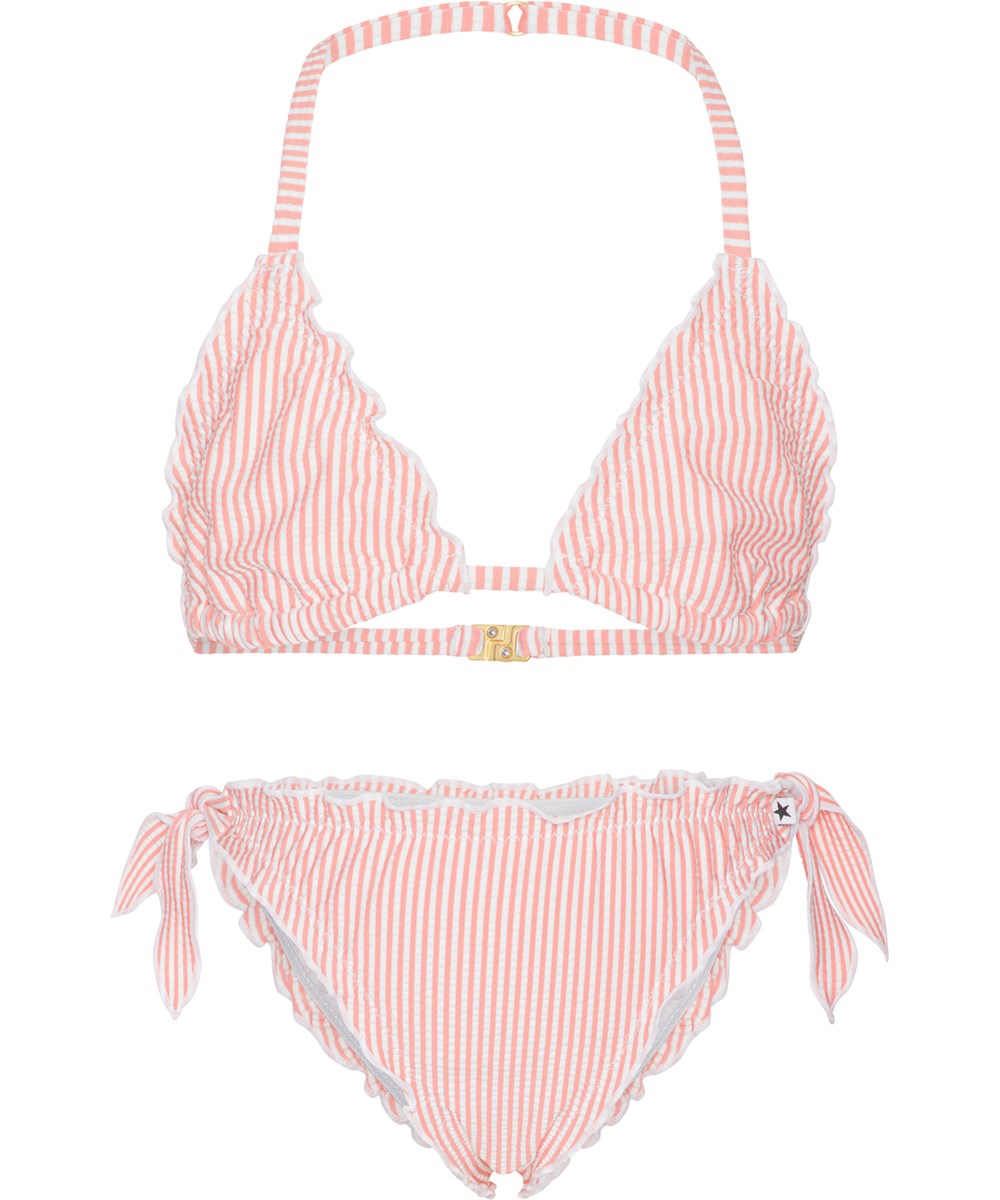Neola - Meadow Stripe - White triangle top bikini with pink stripes
